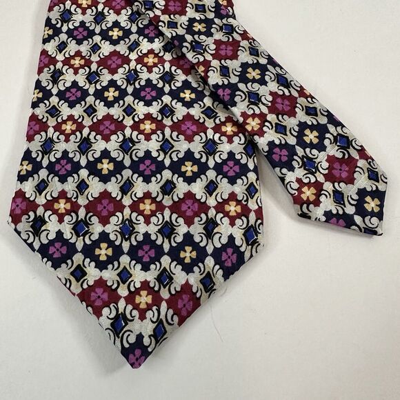 Paolo Rossi Designer Collection Neck Tie Pure Silk White w/Purple/Red Preppy - Picture 6 of 10
